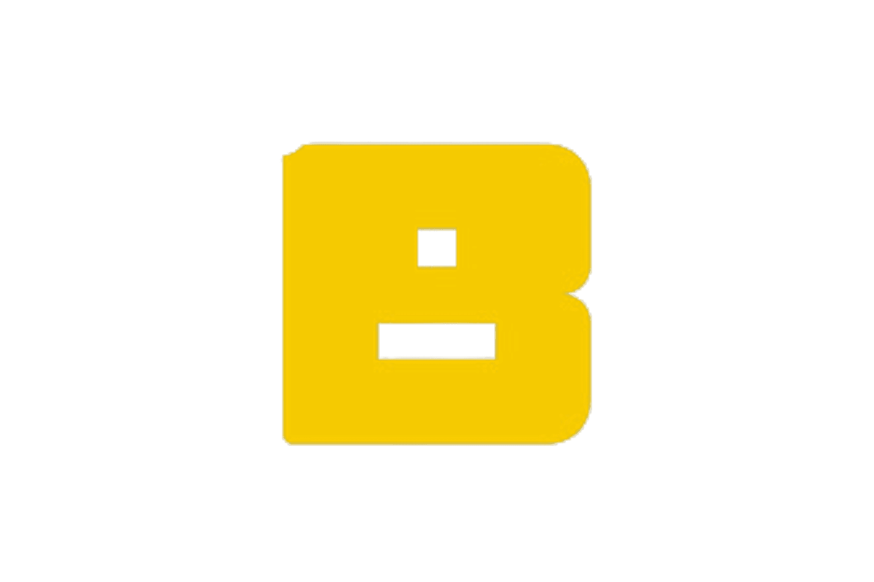 Yellow block-shaped letter 'B' on a gray background.